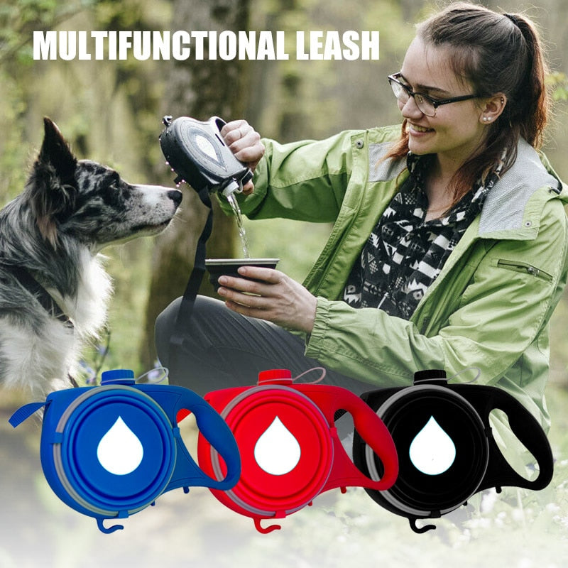 Multifunction Dog Leash with Built-in Water Bottle Bowl Portable Pet Feed Water Bowl Waste Bag Dispenser Pet Leash Dropshipping Ja Inovei