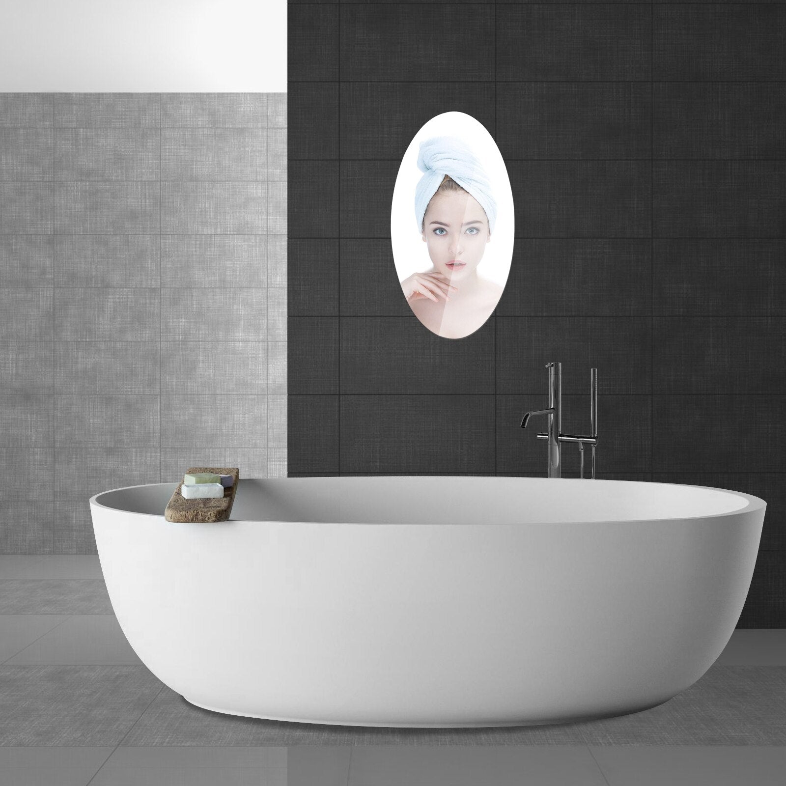 2 Pcs Wall Sticker Modern Wall Mirror Oval Mirror Lens DIY Wall Mirror Plastic Bathroom Mirror Frameless Mirror Ja Inovei
