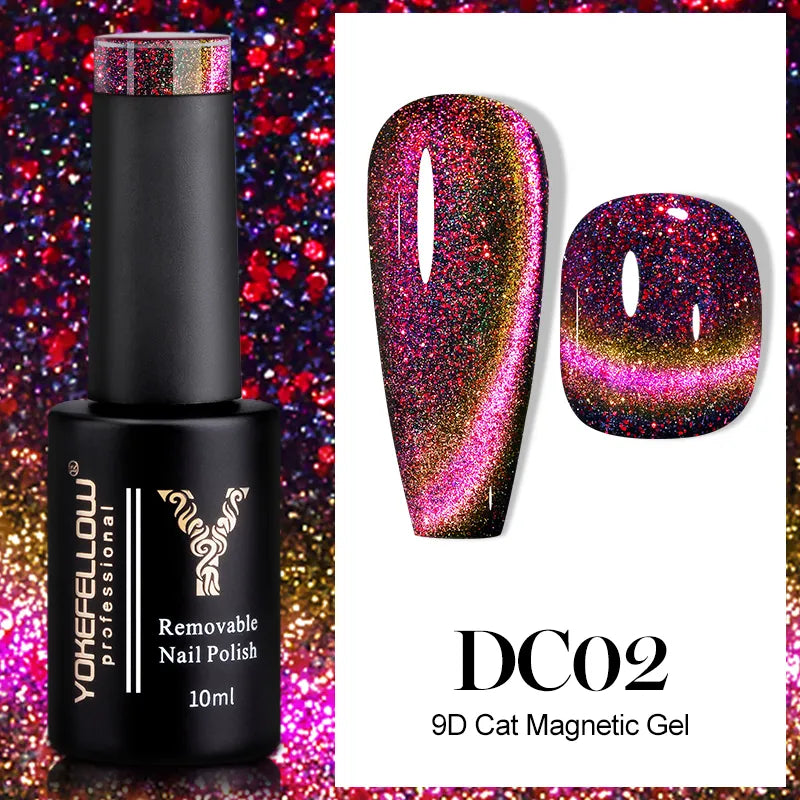 YOKEFELLOW 10ml 9D Cat Magnetic Gel Polish Semi Permanent Soak Off  Rainbow Glitter Nail Gel Polish UV Gel Varnish For Manicure Ja Inovei