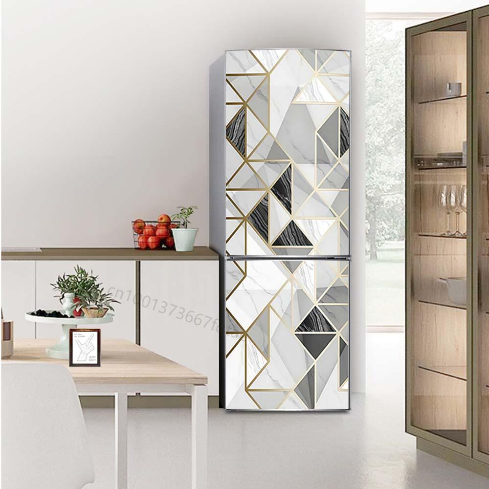Black Gold Refrigerator Door Sticker Self Adhesive Waterproof 3D Wallpaper Fridge Door Wrap Mural Cover Home Room Kitchen Decor Ja Inovei