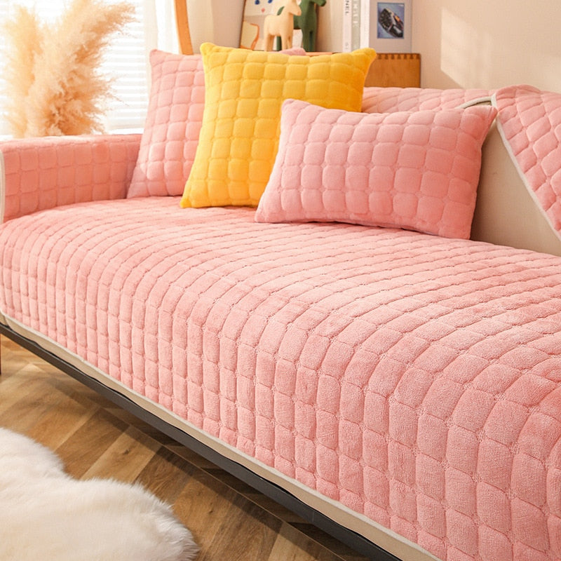 Solid Color Red Soft Thicken Flannel Quilted Sofa Towel Warm Plush Sofa Cover Anti-slip Couch Covers for Sofa Floor Mat Ja Inovei