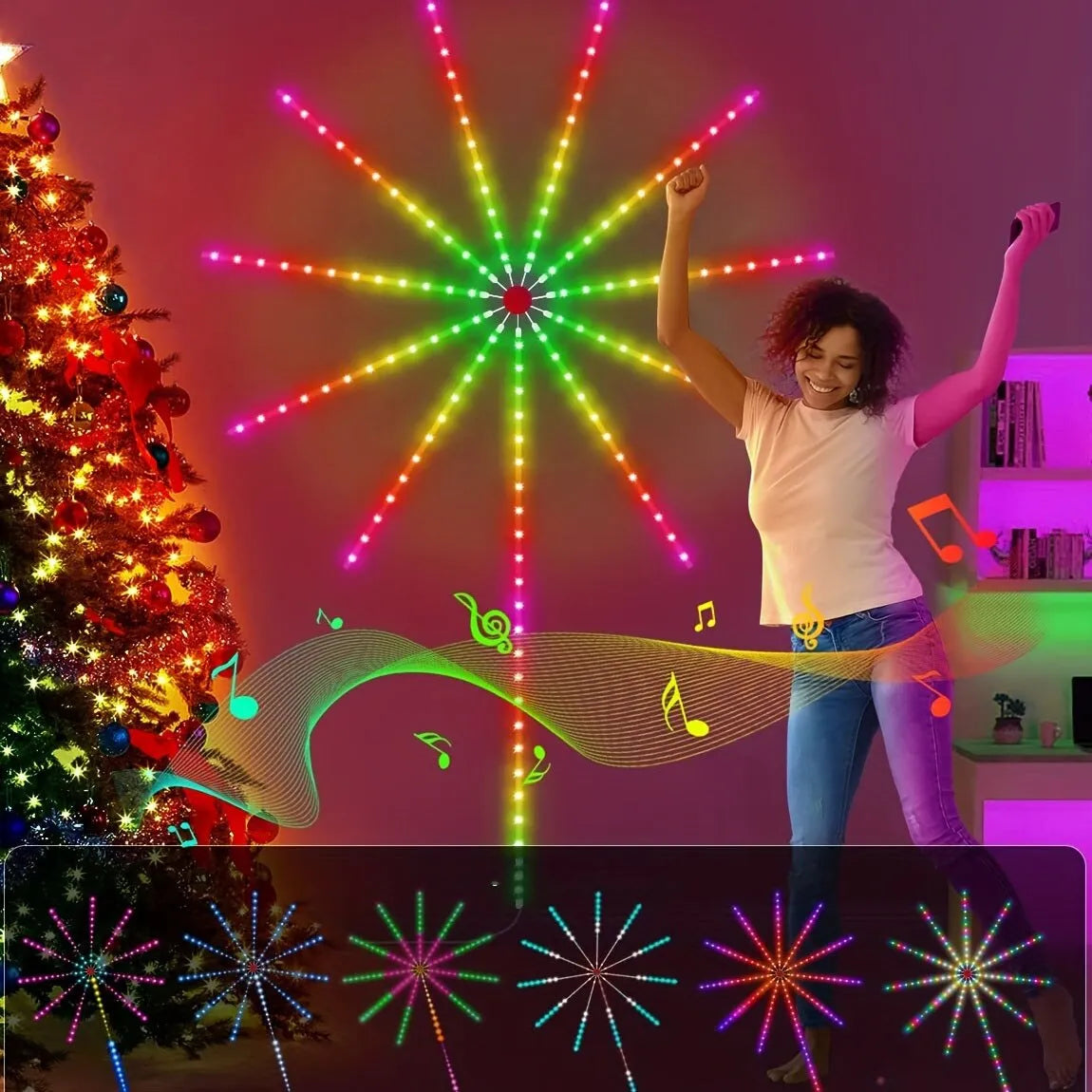 Remote-Controlled LED Light Strip Firework LED Lights Holiday Light RGB 5050 Music Sync Living Room TV Wall Christmas Decoration Ja Inovei