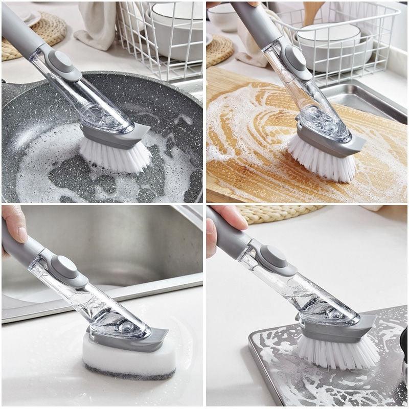 Cleaning Brushes Long Handle Dish Brushes Wipes Dispenser Liquid Soap Dispenser Cleaner Dish Scrubber Brush Dishwashing Sponge Ja Inovei